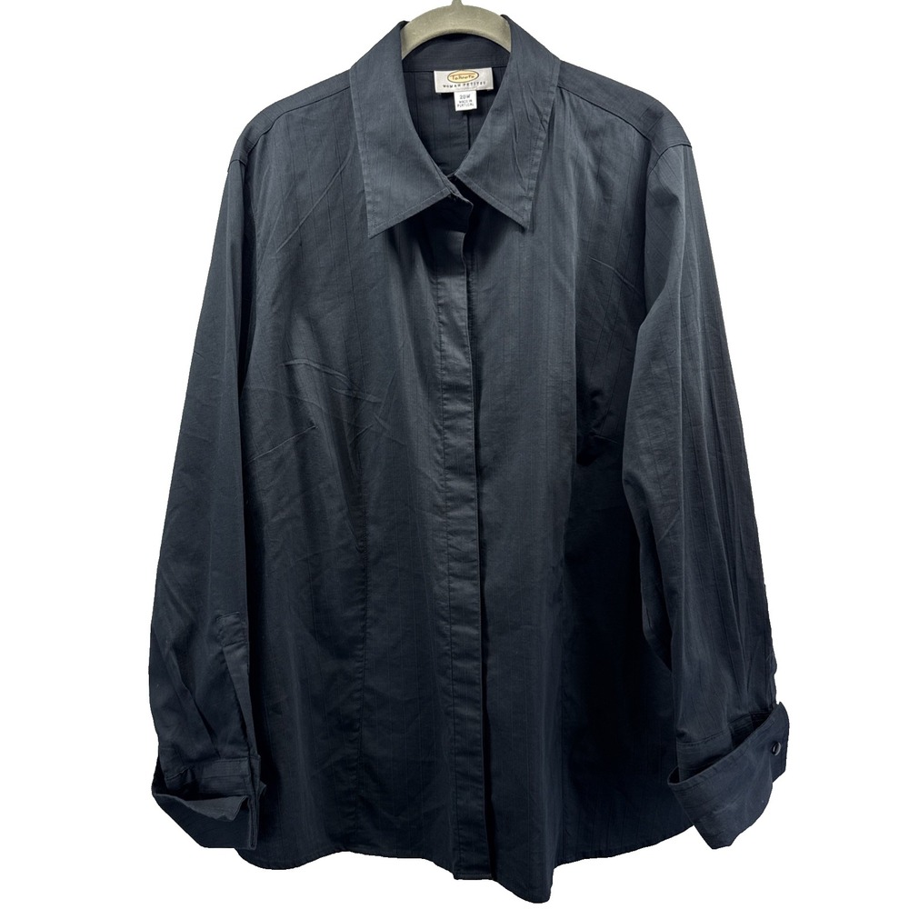 Talbots Womens Top Blouse Size 20W Petite Solid Black Button Up Cuff Long Sleeve